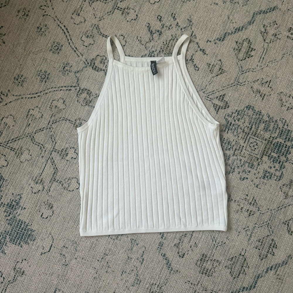 H&M White Ribbed Sleeveless Tank Top